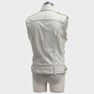 White Leather Biker Vest Men's <b>Punk</b> Rock Motorcycle Gear - Product Image 2