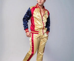 Survêtement en satin brillant personnalisé avec bandes latérales, ensemble de jogging sportif deux pièces pour homme et femme, idéal pour les tenues décontractées - Product Image 4