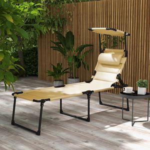 "<b>Zero</b> <b>Gravity</b> Folding Chaise Lounge <b>Chair</b> with Sun Roof & Head Pillow for Pool & Swimming Pool Cream Iron" - Product Image 2