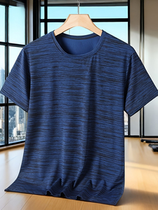 T-shirt à col rond en coton et polyester de haute qualité, style vintage, tricoté, manches courtes, coupe classique, décontracté, tendance pour homme - Product Image 4
