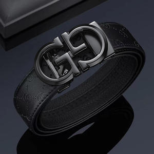 Ceinture en cuir véritable de première qualité pour hommes, boucle automatique en métal noir et or en forme de G, fabrication de qualité supérieure, vente en gros - Product Image 2