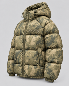 Veste matelassée camouflage Thorfinn Industry pour homme, à capuche, coupe-vent, hiver, décontractée, épaisse, rembourrage en polyester, fermeture éclair sur le devant, broderie - Product Image 2