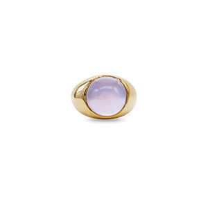 18K Gold Plated Brass Rose Quartz <b>Dome</b> <b>Ring</b> | Vintage Chunky Gemstone Statement Jewelry - Product Image 1