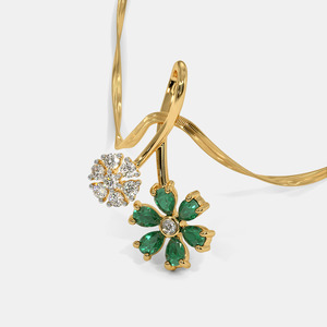 Yellow Gold <b>Emerald</b> Floral Lab Grown Diamond <b>Pendant</b> Necklace - Product Image 4