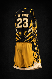 Uniforme de basket-ball personnalisé par sublimation, maillot respirant en polyester, shorts, vêtements de sport pour l'entraînement d'équipe, noir doré, nouveau design - Product Image 3
