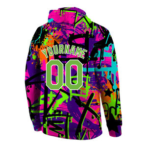 Sweat-shirt à capuche sport 3D personnalisé avec motif graffiti vert néon et blanc, streetwear, mode urbaine, graphisme audacieux - Product Image 3