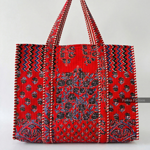 Sac fourre-tout matelassé indien imprimé à la main avec fermeture éclair, motif floral, pour femme, toutes saisons, vente en gros - Product Image 5