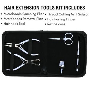 Best Hair Extension <b>Tools</b> <b>Kit</b> Rexine Case Parting Finger Thread Cutting <b>Mini</b> Scissor Pulling Hook Crimping Removal Plier Salon - Product Image 2