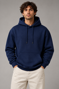 Sudadera con Capucha Unisex Personalizada para Otoño con Mochila Integrada, Corte Regular Informal, en Azul Marino, Poliéster/Algodón, Bolsillo Canguro - Product Image 3