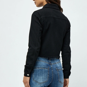 Women's <b>Cropped</b> <b>Denim</b> <b>Jacket</b> Wholesale Washed Black Jean Coat Casual Summer Outerwear Shipping to USA - Product Image 4