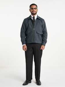 Navy Plaid Regular Zippered Casual Winter 100% <b>Wool</b> Blouson Jacket - Product Image 4