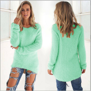 Jersey de punto de algodón suelto con cuello redondo XXL para mujer estilo Hipster verde sólido cálido blusa informal suéter - Product Image 1