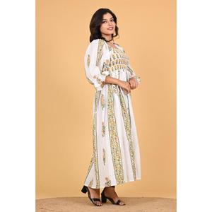 Vestido Largo Maxi de Algodón Indio con Estampado Floral para Mujer, Vestido Bohemio con Mangas Largas para Vacaciones de Verano - Product Image 3