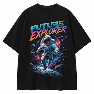 Camiseta Negra de Manga Larga para Hombre Future Explorer Astronaut con Estampado por Transferencia Térmica, Cuello Redondo, Corte Regular, Estilo Urbano, Jersey de Algodón - Product Image 2
