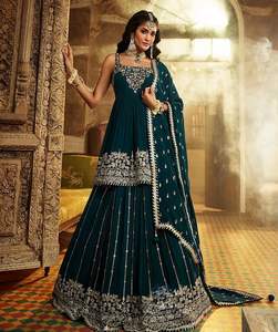Faux Georgette Casual Dresses Set Heavy Embroidery Lace Cute Free Size 42 XL Top Semi-Stitched Lehenga Dupatta with <b>Sequin</b> Work - Product Image 1