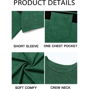 Camiseta Verde de Manga Corta para Hombre con Bolsillo en el Pecho, Cuello Redondo, Corte Regular, Estilo Casual, Diseño con Ribete en Contraste - Product Image 3