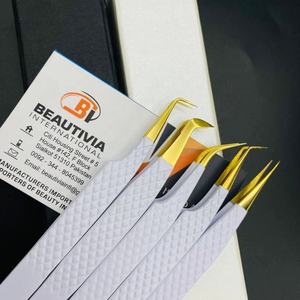 แหนบต่อขนตาเหล็กอย่างยั่งยืนสีขาวพร้อมปลายพลาสม่าสีทองใช้อย่างมืออาชีพ - Product Image 1