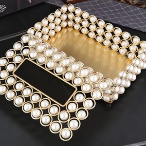 Elegante Caja de Papel Decorativa con Adornos de Perlas Doradas, Ideal para Recepción de Invitados y Uso en el Tocador - Product Image 3