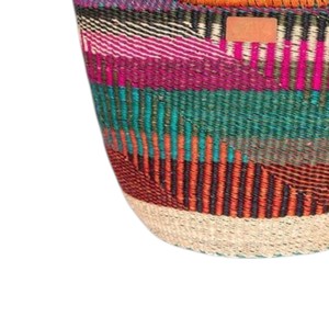 Multi Colored Seagrass Handbags <b>Red</b> Leather Handle Woven Straw Tote <b>Bag</b> Fashion Women Summer Beach Purse OEM ODM - Product Image 3