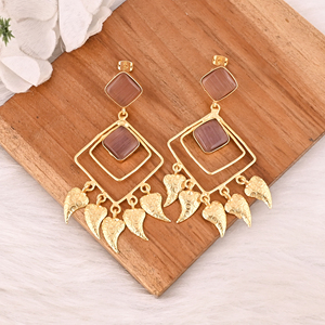 Stylish Garnet Hydro Stone <b>Dangle</b> <b>Earrings</b> Handmade Brass Jewelry for Women - Product Image 2