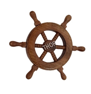 Rueda de barco náutico de madera marrón redondo de 4 \ ", regalo para el hogar, modelo de manualidades decorativas, letrero de pared coleccionable - Product Image 1