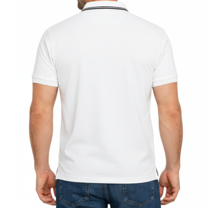 Custom Logo Men's <b>White</b> Polo <b>Shirt</b> with Black Contrast Tipping Collar Short Sleeve Breathable Athletic Fit Casual Polo <b>shirt</b> - Product Image 4
