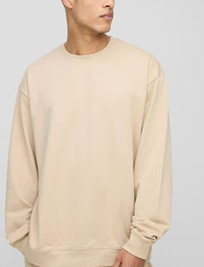 Sweat-shirt à col rond surdimensionné pour homme grande taille, beige, en coton French Terry, pull décontracté pour l'automne, imprimé logo sur le devant - Product Image 2