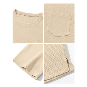 Ensemble été homme en coton gaufré, t-shirt et short, vêtements de plage, tissu respirant, léger, vêtements décontractés - Product Image 4