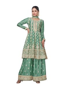 Dernier Designer Pure Chinon Soie Broderie Séquence Travail Sharara Suit Par Fab Zone - Product Image 1