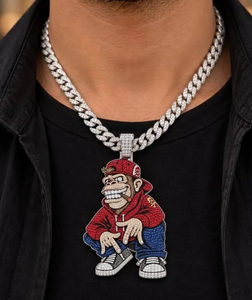Collar con colgante de mono de dibujos animados de plata de ley 925 con moissanita y engaste de bisel para hombre, joyería para fiesta y estilo urbano - Product Image 2