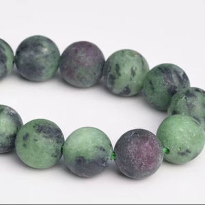 Perles de pierres précieuses en zoisite rubis naturelles, vert mat, noir, rondes, en vrac, pour la fabrication de bijoux, bracelet, bricolage - Product Image 1