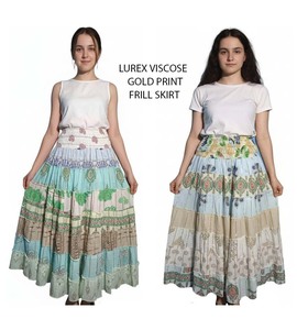 Jupe longue en viscose Lurix imprimée à volants avec patchwork, style hippie bohème, taille unique GC-AP-1627 - Product Image 2