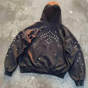 Sudadera con capucha y cremallera para hombre, estilo hip hop, lavada al ácido, de alta calidad, personalizable, holgada y de gran tamaño - Product Image 1