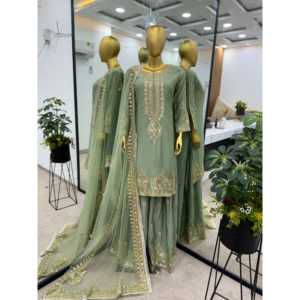 Ensemble prêt-à-porter de fête Taille XL Ensemble haut-bas entièrement cousu et Dupatta pour les fêtes - Product Image 2