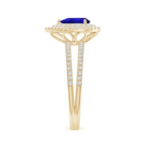 14K Solid Gold Pear Cut Natural Tanzanite and Diamond Double Halo <b>Split</b> Shank <b>Ring</b> Handmade Custom Fine Jewelry Engagement <b>Ring</b> - Product Image 4