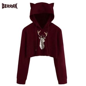 Sweat à capuche pour femmes, pull-over décontracté, manches longues, rayé, haut court, nouveau style - Product Image 1