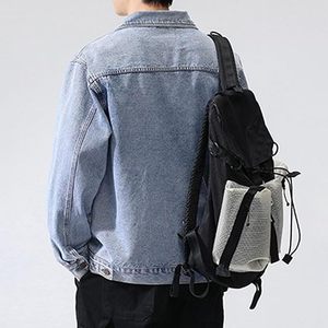 Veste en jean pour homme, décontractée, boutonnée, couleur unie, coupe classique, délavée, hiver, 100% coton, lavable, écologique, coupe-vent - Product Image 4
