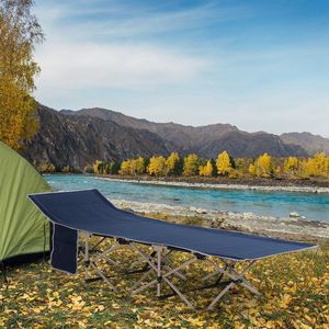 Lettino da Campeggio Pieghevole Blu per Adulti con Borsa per il Trasporto e Tasche Laterali, Letto Portatile da Viaggio per Campeggio e Vacanze - Product Image 1