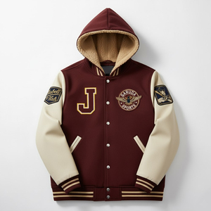 Custom Logo Wool <b>Baseball</b> Hooded Varsity <b>Jacket</b> <b>For</b> <b>Men</b> High Quality Winter Wear <b>Men</b> Hooded Letterman <b>Jackets</b> - Product Image 1