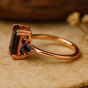 Rainbow Moonstone 14K Rose Gold Plated 925 Sterling <b>Silver</b> Rectangle Cluster Christian Bezel Set Wedding Band Engagement Ring - Product Image 2