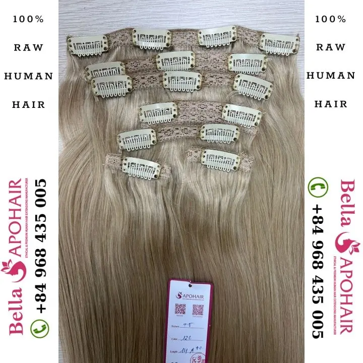 Double drawn Blonde clip in hair extension raw human hair unprocessed cuticle aligned hair virgin for women