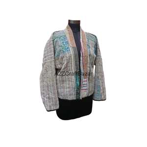 Chaqueta de Punto Reversible Hecha a Mano, Transpirable, de Secado Rápido, 100% Algodón, Estilo Vintage Kantha, con Cuello Alto y Botones, para Otoño y Verano - Product Image 3
