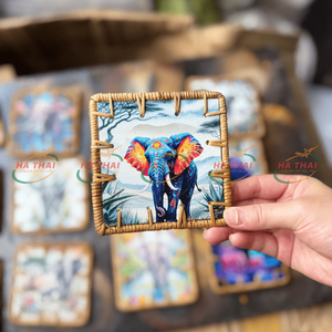 Posavasos Cuadrados de Ratán con Diseño Artístico de Paisaje de Elefantes, Impresión a Color Vibrante, Artículos de Moda en Oferta - Product Image 5