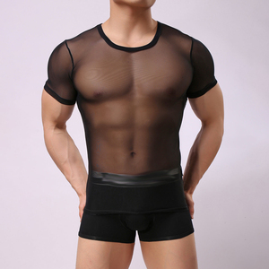 T-shirts tendance 100 % polyester en maille transparente pour hommes, hauts de bain et de plage en résille, t-shirts transparents pour hommes pour soirées et clubs - Product Image 6
