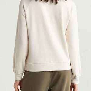 <b>Women</b> <b>Cream</b> Solid Crew Neck Raglan Sleeve Long Sleeve Sweatshirt Pullover Top Autumn Knitted - Product Image 3