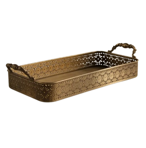 Handmade Living Room Decorative Golden Glass Rectangle <b>Vanity</b> Metal Tray Home Decor <b>Table</b> Top Indian Metal Serving Tray - Product Image 1