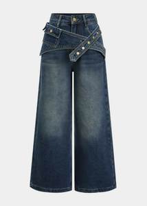 Pantalon en jean taille haute pour homme, coupe ample, grande taille, en coton délavé, avec poche plaquée croisée, décontracté, à braguette boutonnée - Product Image 2