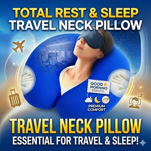 U-Shaped <b>Memory</b> <b>Foam</b> Travel Neck Pillow Solid Blue Portable Design - Product Image 2