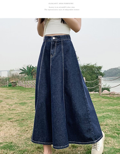 Falda de mezclilla de verano para mujer, nueva, estilo casual, de cintura alta, corte A, tipo paraguas, de longitud media - Product Image 3