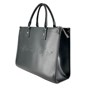Sac fourre-tout Midnight noir en similicuir, sac à bandoulière gaufré avec logo, grand sac à main pour femme, résistant à l'eau, avec fermeture éclair, pour usage quotidien - Product Image 5